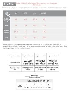Size chart for women's quick-dry loose running tee showing S to XL measurements and weight