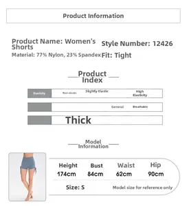 Detailed fabric specification of 77% nylon yoga shorts with high elasticity and breathability