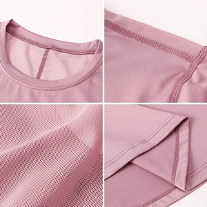 Haut de yoga à manches longues pour femmes avec mesh respirant en couleur rose poudré