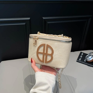 Women Fashion PU Leather Box Shoulder Bag With Chain Strap Large Capacity Spliced Letter Crossbody Bag For Office Daily