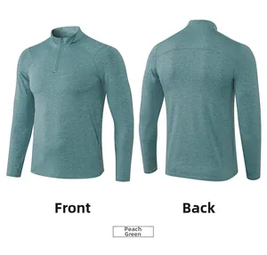 Detailed front and back view of men's peacock green quarter-zip slim fit sports hoodie