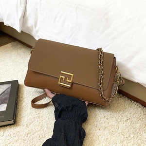 Fashion Urban Minimalist PU Leather Shoulder Bag For Women Large Capacity Geometric Buckle Metal Chain Crossbody Handbag