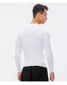 Vue arrière du haut de compression blanc pour hommes avec coutures ergonomiques sportives