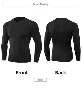 Vues avant et arrière d'un t-shirt de compression noir à manches longues pour hommes