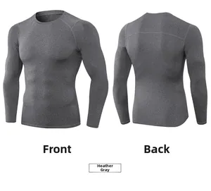 Vues avant et arrière du t-shirt de compression manches longues homme en gris chiné sport