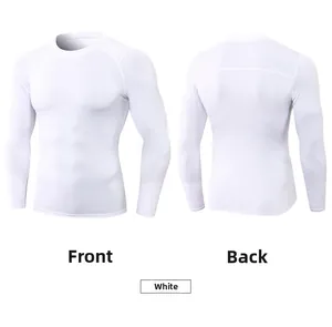 Vues avant et arrière du t-shirt de compression blanc à manches longues et coutures plates