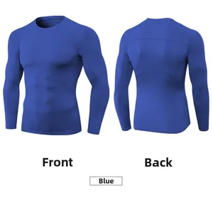 Vues avant et arrière du t-shirt de compression à manches longues pour homme bleu