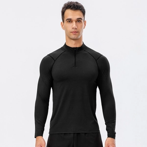 Men's slim fit half-zip running sweatshirt in black quick-dry breathable sport fabric