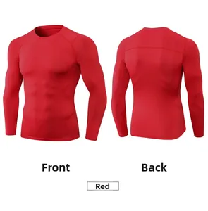 Vues avant et arrière du t-shirt de compression rouge à manches longues en tissu respirant