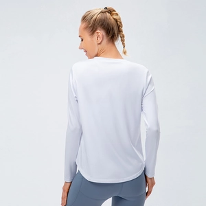T-shirt de yoga à manches longues pour femmes, blanc, séchage rapide avec vue de dos