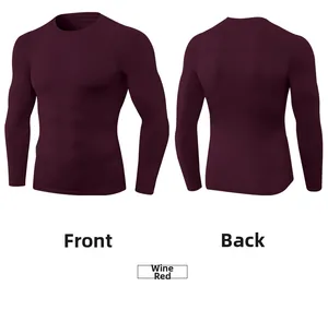 Vues avant et arrière du t-shirt de compression bordeaux pour hommes pour course et fitness