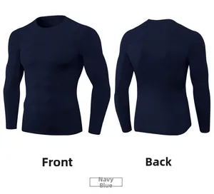 Vues avant et arrière du t-shirt de compression bleu marine pour homme en tissu respirant