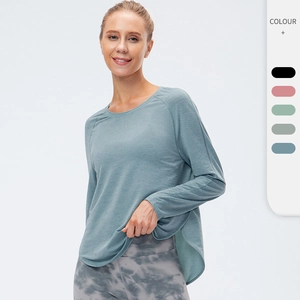 Top da Yoga Largo da Donna Corsa Sportiva Maglietta a Maniche Lunghe Asciugatura Rapida Traspirante Fitness Palestra Abbigliamento Sportivo Nylon Spandex Top