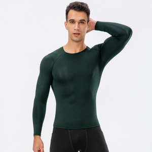 T-shirt de compression à manches longues vert foncé pour homme sport et fitness