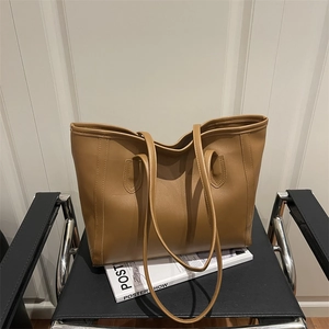 Women Fashion PU Leather Large Capacity Tote Bag Minimalist Urban Simple Shoulder Handbag Retro Daily Commute Solid Color Bag
