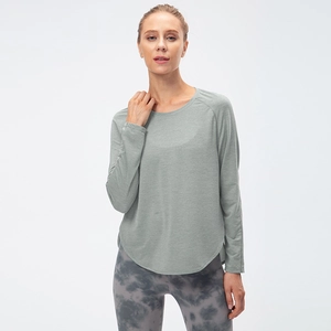 T-shirt de sport ample pour femme manches longues séchage rapide respirant gris clair