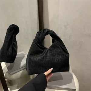 Minimalist winter leopard print cloud handbag with knotted handle and suede texture