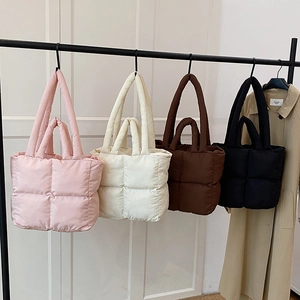 Quilted puffer tote bags in four colors with large capacity and double strap handles