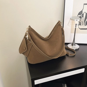 Vintage Faux Suede PU Leather Large Capacity Shoulder Bag Retro Matte Hobo Tote With Detachable Pouch Underarm Bag For Women
