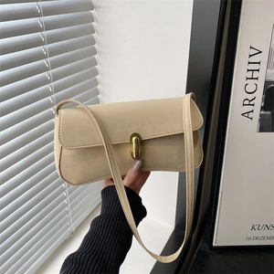 French Retro Leopard Print Shoulder Bag For Women PU Matte Texture Underarm Baguette Bag With Gold Metal Buckle Fashion Handbag