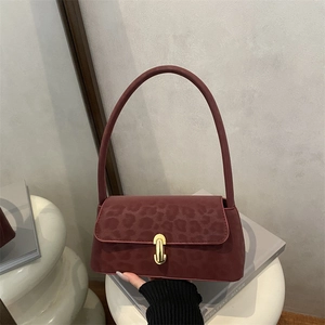 Women Leopard Print Underarm Bag PU Suede Texture Shoulder Bag Gold Metal Lock Fashion Square Baguette Bag Daily Use