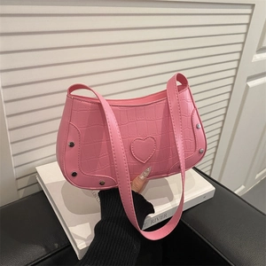 Women Vintage Crocodile Pattern PU Leather Underarm Bag Heart Decor Rivet Fashion Large Capacity Shoulder Crossbody Bag