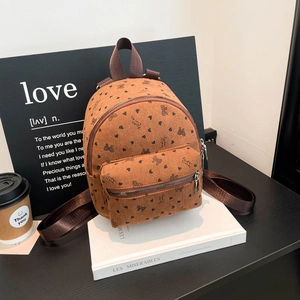 Mini Zaino in Velluto a Coste da Donna Cuore Fiocco Stampato Moda Casual Viaggio Borsa a Tracolla Piccolo Zainetto Stile Invernale