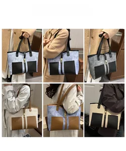 Various color options for the large capacity canvas tote bag shown with model outfits