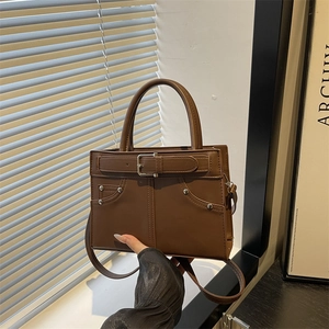Women Retro PU Leather Shoulder Bag With Rivet Belt Buckle Large Capacity Crossbody Tote Bag Fashion Handbag Casual Purse