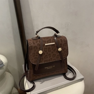 Women Fashion Leopard Print Backpack Vintage PU Leather Handbag Small Travel Bag With Optional Rabbit Pendant Daily Bag