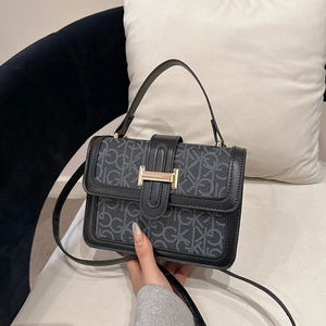 Vintage Monogram Printed PU Leather Small Square Bag For Women Gold Metal Buckle Handbag Shoulder Crossbody Bag