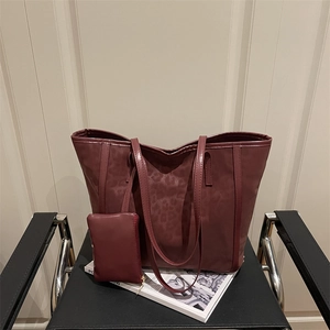 Sac Tote Femme Imprimé Léopard Grande Capacité en Cuir PU Sac à Épaule Rétro Ensemble Deux Pièces Sac à Main Quotidien