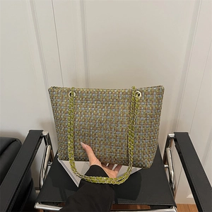 Women Fashion PU Plaid Pattern Large Capacity Tote Bag Minimalist Urban Style Chain Shoulder Bag For Work Daily Commute