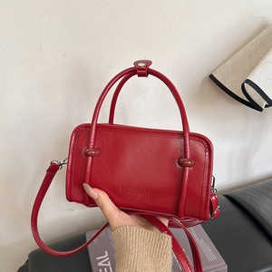 Women PU Leather Square Shoulder Bag Solid Color Crossbody Bag With Top Handle Embossed Letter Decor Urban Daily Handbag