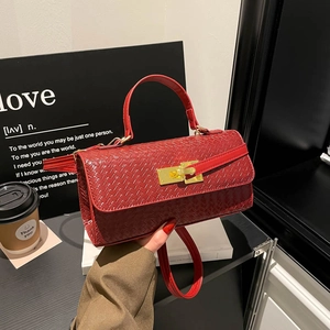 Borsa a Spalla Donna Trama Intrecciata in Pelle PU Borsa a Mano Quadrata con Chiusura Oro e Tracolla Regolabile Minimalista