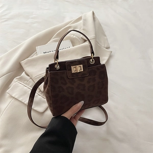 Women's Leopard Print PU Suede Shoulder Bag Retro Urban Fashion Crossbody Handbag With Gold Metal Lock For Daily Commuting