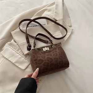 Large leopard print faux suede tote bag with golden lock for women casual crossbody use