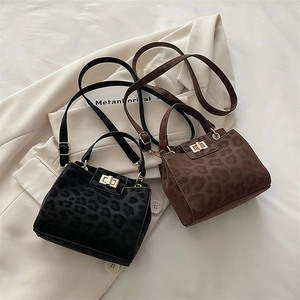Large leopard print suede tote bag with golden metal clasp for women stylish commute