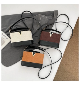 Three-color diamond quilted suede crossbody bags with V-shaped gold metal buckles