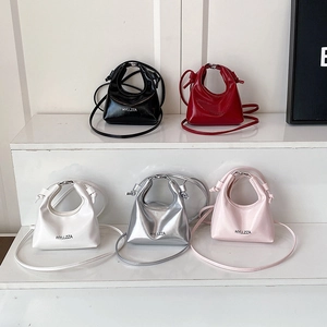 Women Mini Shoulder Bag Shiny PU Leather Crossbody Bag With Circular Handle Stylish Commuter Handbag Small Square Bag