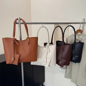 Large capacity solid color faux leather tote bags in four neutral colors for women