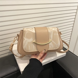Minimalistische beige Umhängetasche aus Jacquard-Stoff mit goldener Metallverzierung