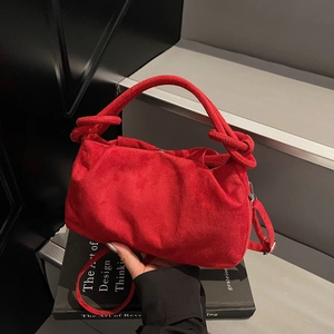 Vintage Suede Fabric Crossbody Bag For Women Pleated Design Knot Handle Shoulder Handbag Versatile Fashion Tote Bag