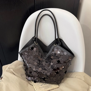 Women Large Capacity Sequin Tote Bag Shimmering Fashion Underarm Shoulder Bag With V-Shaped Opening For Daily Party Travel