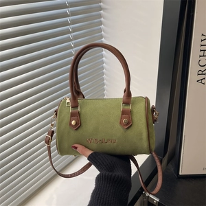Sac Boston Femme en PU Texture Daim Mode Broderie de Lettres Sac à Bandoulière Sac à Main pour le Quotidien Travail Voyage Mode