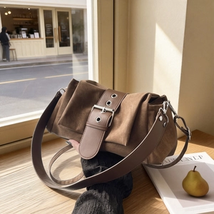 Sac à Épaule Vintage en PU Look Daim pour Femmes Sac Sous le Bras Rétro avec Boucle Grande Capacité Sac à Main Quotidien