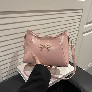 Women Fashion PU Leather Shoulder Bag With Metal Bow Decor Elegant Underarm Handbag Trendy Commuting Crossbody Bag For Lady