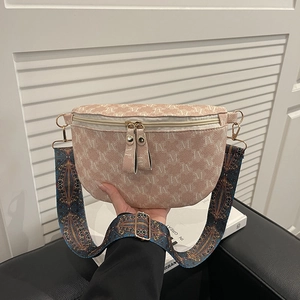 Retro Monogram Crescent Crossbody Bag For Women Large Capacity PU Leather Chest Bag With Bohemian Wide Strap Shoulder Bag