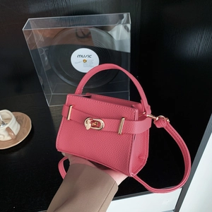 Elegant Pebbled PU Leather Mini Square Bag For Women Vintage Luxury Gold Twist Lock Crossbody Shoulder Handbag Urban Simple Accessory