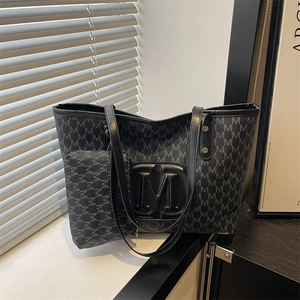 Borsa Tote da Donna in Pelle PU con Stampa a Lettere e Custodia Coordinata Borsa a Spalla di Grande Capacità per Pendolari